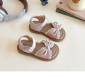 Sandales de princesse à nœud en dentelle mignonnes pour filles, chaussures d'été élégantes et confortables pour enfants - Product Image 5