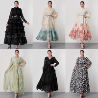 Robes élégantes en mousseline de soie noire en dentelle pour femmes, robes à manches longues de style vintage, robe modeste à la mode pour événements formels ODM