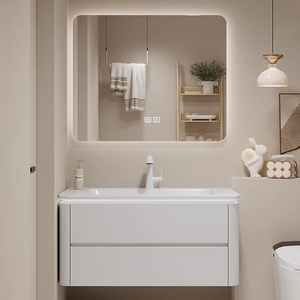 Oak paint simple bathroom cabinet combination bathroom cream style ceramic integrated hand wash basin cabinet - Product Image 4