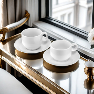 Juego de Tazas de Café de Cerámica Blancas de Color Sólido Aptas para Microondas para el Hogar, Regalo para Ocasiones Especiales - Product Image 1