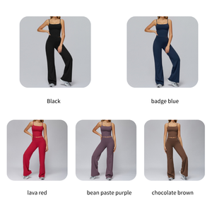 Nouveau 2 pièces Yoga <span class=keywords><strong>costume</strong></span> femmes vêtements <span class=keywords><strong>de</strong></span> sport pantalon à jambe droite Spaghetti sangle Compression <span class=keywords><strong>gilet</strong></span> avec coussinets <span class=keywords><strong>de</strong></span> poitrine Gym Fitness ensembles - Product Image 2