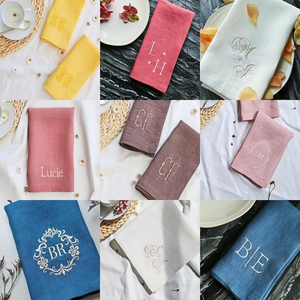 Servilletas De <span class=keywords><strong>Lino</strong></span> personalizado Hemstitch con monograma servilletas De <span class=keywords><strong>Lino</strong></span> bordado personalizado de boda servilleta De cóctel bordada - Product Image 3