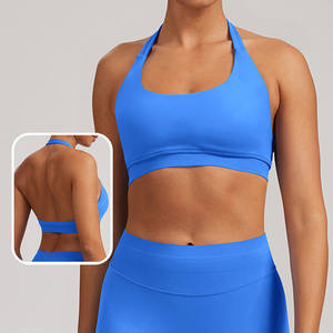Soutien-gorge de sport sans dos à maintien élevé pour femme, en nylon et élasthanne, léger, respirant, à séchage rapide, sans coutures, anti-choc, avec décolleté halter et découpe frontale - Product Image 1