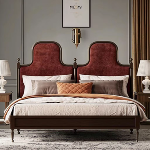 Cama Queen de Estilo Mid-Century Atemporal con Respaldo Suave, Tapizada en Madera de Nogal Sólido Ecológica para Decoración de Dormitorios Modernos y Vintage - Product Image 1