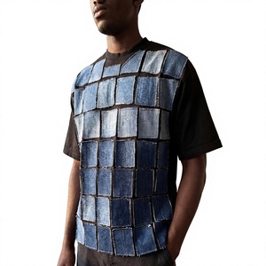 Custom Men's Regular Fit <b>Patchwork</b> T-<b>Shirt</b> Knitted Applique Short Sleeve Crew Neck Breathable Eco-Friendly Streetwear Fashion - Product Image 2