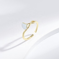 Cincin Perak 925 Plata Bunga Bintang Ukuran Dapat Disesuaikan, Cincin Kasual Berukir Personalisasi Cangkang Lapis Emas 14k, Cincin Lucu untuk Wanita