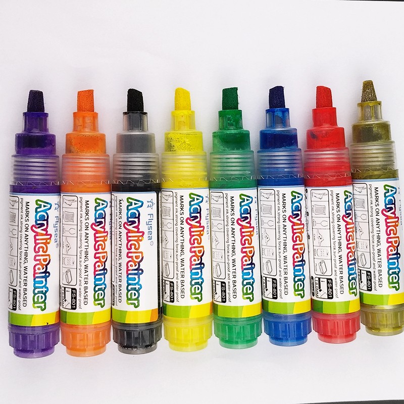 Flysea Brand Ink Refillable 8 Colors Acrylic Paint Marker Water Based Acrylic Marker Pen Acrylic Paint Pens