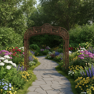 Arco da Giardino in Ferro Battuto Marrone Design Antico con Intarsi Decorativi Pergola per Esterni - Product Image 2