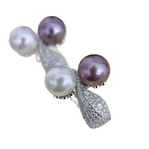 Anillo de Perlas Naturales de Grado Joyería, Doble Hilera, Elaborado con Plata Pura Dorada, Anillos de Diamantes Ligeramente Deslumbrantes de 9-10 mm - Product Image 5