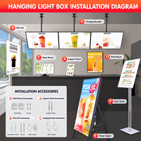 Bingkai Poster Aluminium Alloy Ultra-Tipis Kaca Temper Persegi Panjang Hitam, Papan Iklan Display Lift yang Dipasang di Dinding