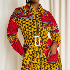 Mini robe cargo imprimée africaine Ankara Robe veste à manches longues Robe en coton imprimé <span class=keywords><strong>cire</strong></span> pour la nouvelle saison - Product Image 3