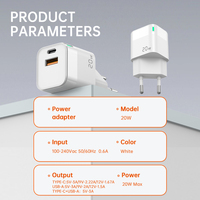 Adaptateur de chargeur portable PD 20W avec prise universelle EU/US/UK GaN USB-C, chargeur rapide pour téléphone portable