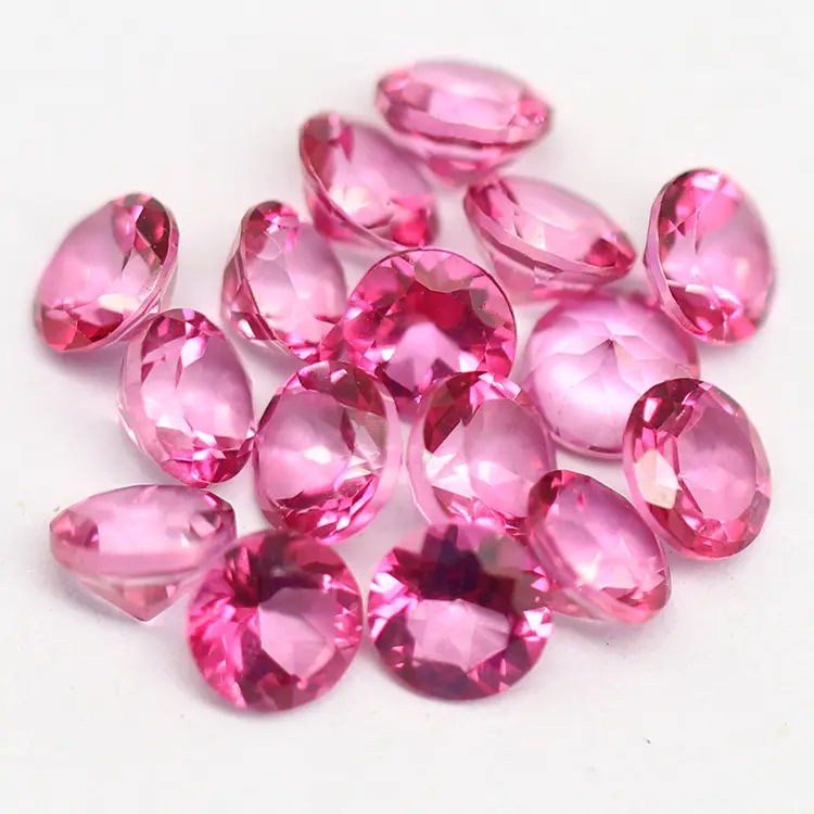 Cor rosa topaz forma redonda moissanite diamante 5mm, cab cabochão pedras naturais contas para gemstone jóias colar