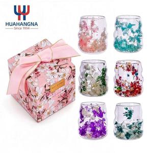 Wholesale Custom Handmade Heat Resistant <b>Mug</b> <b>Double</b> Layer Glass Cup <b>Wall</b> Glasses Coffee with Dry Flower for Wedding - Product Image 1