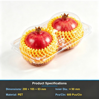 2-delige transparante PET plastic fruit clamshell verpakking, wegwerpbaar, voor sinaasappel en perzik verpakking, koepelvormig deksel, 0,3 mm dik, model 2A