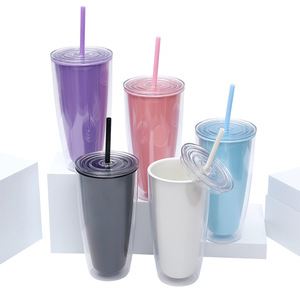 Vaso <span class=keywords><strong>de</strong></span> Plástico <span class=keywords><strong>de</strong></span> Doble Pared con Pajita y Tapa, Reutilizable, para Café Frío, Libre <span class=keywords><strong>de</strong></span> BPA, Botella <span class=keywords><strong>de</strong></span> Agua Aislada para Mujeres y Niñas - Product Image 2