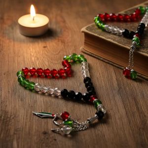 Chapelet de prière Tasbih Palestine en cristal de verre de 10 mm avec drapeau de 8 mm, 33 perles - Product Image 2