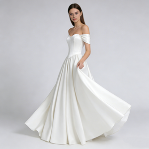 Robes de soirée pour femmes, col cœur, en satin, taille corset, longueur maxi, coupe trapèze, pour <span class=keywords><strong>mariage</strong></span> et cérémonies - Product Image 4