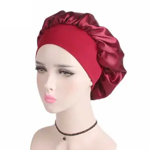 2023 Silky Sleeping Bonnet Plain Night Sleep Hat Women Hair Satin Bonnet