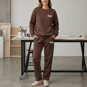 Conjunto Deportivo Casual de Forro Polar Estampado para Otoño/Invierno, para Hombre y Mujer, Pantalones Anchos Rectos, Venta al Por Mayor, Logotipo Frontal Personalizado, Elástico - Product Image 2