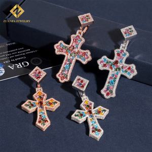 Colgante de Cruz con Incrustaciones de Diamantes de Colores, Estilo Hip Hop, Personalizado, Unisex, Nuevo, Plata 925, Moissanita VVS - Product Image 2