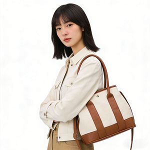 Bolsa de Jardim Semi-Artesanal Wax Line <span class=keywords><strong>23cm</strong></span> Panda, Bolsa de Mão Feminina Elegante e Moderna de Couro PU com Patchwork e Lona, com Fecho Magnético - Product Image 1