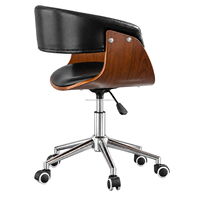 Tabouret de bar pivotant réglable avec dossier en bois courbé élégant, en cuir PU, sur roulettes, pour café, restaurant, bar à domicile