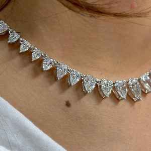 925 <b>Silver</b> Moissanite Tennis Necklace 7MM Pear Cut <b>Choker</b> Elegant Anniversary Wedding Party Jewelry Gift for Women Style - Product Image 2