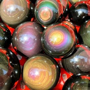 Vente en gros de sphères en obsidienne arc-en-ciel polies naturelles, pierres précieuses, cristaux artisanaux, Feng Shui, pour la décoration de la maison - Product Image 2