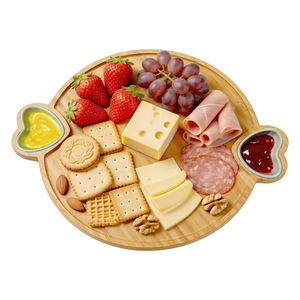Plateau de service rond en bambou pour collations, fruits, pique-nique en plein air, pain, fromage, plateau en bois, style simple, couleur unie - Product Image 5