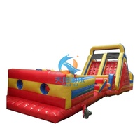 Parcours d'obstacles gonflable géant interactif en PVC pour adultes, jeu de défi avec toboggan sec et obstacles