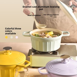 Marmite <span class=keywords><strong>en</strong></span> aluminium émaillé avec couvercle, double poignée, plusieurs tailles, pour cuisson sur cuisinière domestique, vente <span class=keywords><strong>en</strong></span> gros - Product Image 2