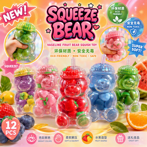 Jouet sensoriel anti-stress en forme d'ours mignon à récupération lente, transparent, rose, nouveauté - Product Image 4