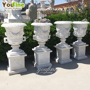 Planteur rond blanc pour l'extérieur, Pot de jardin <span class=keywords><strong>en</strong></span> <span class=keywords><strong>pierre</strong></span> naturelle, support de fleurs <span class=keywords><strong>en</strong></span> marbre - Product Image 6