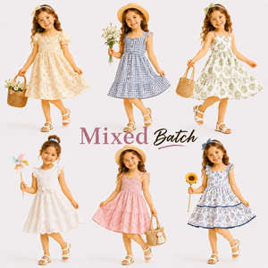 Vestido floral pastoral de verano para niñas, vestido suave para niñas, envío aleatorio mixto para pedidos - Product Image 1