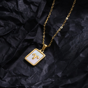 Collier de coquillage rectangulaire plaqué or IP 18k en acier inoxydable, 12 Constellations astrologiques, signe du zodiaque, collier de coquillage - Product Image 6