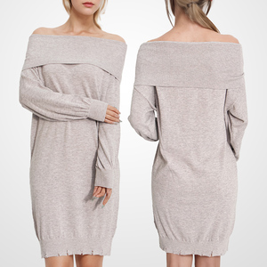 Commercio all'ingrosso <span class=keywords><strong>di</strong></span> <span class=keywords><strong>cotone</strong></span> 100% Off-spalla lavorato a <span class=keywords><strong>maglia</strong></span> abito lungo al ginocchio lungo maglione <span class=keywords><strong>abiti</strong></span> da donna - Product Image 1