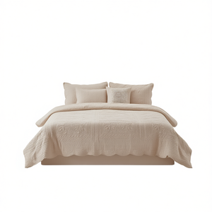 Juego de Funda Nórdica Reversible de 6 Piezas con Borde Festoneado, Ropa de Cama Acolchada de Algodón para el Hogar - Product Image 1