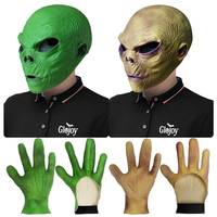Masque de visage d'alien effrayant en latex avec gants pour Halloween, maison hantée, escape room, personnalisable