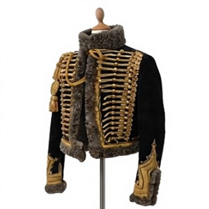Men's Gothic Double Breasted <b>Woolen</b> Jacket With Fur Collar And Gold Embroidered Skeleton Design Winter Hussar Jacket - Product Image 2