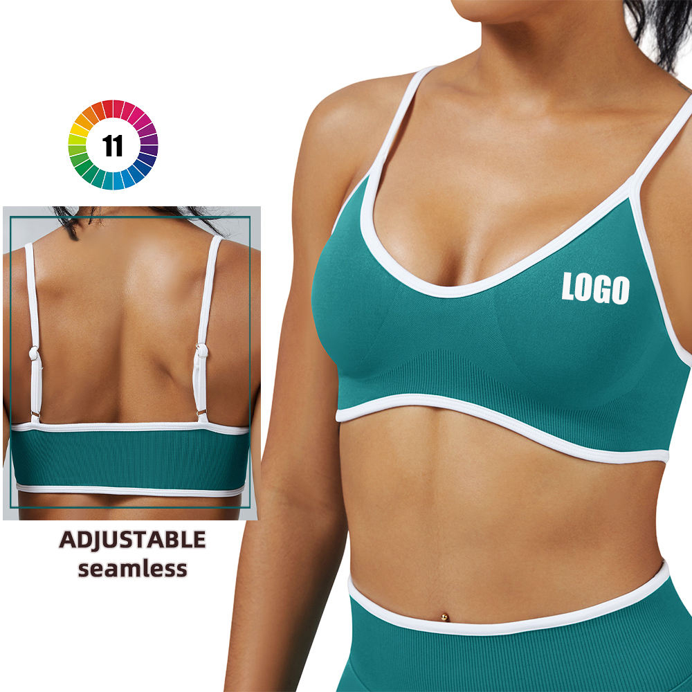 Custom Logo Wholesale Soft Adjustable Contrast Binding Workout Yoga Top Women's Gym Seamless Fitness Sports Bra