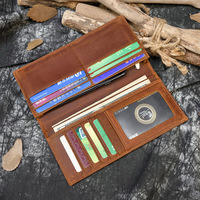 Dompet Panjang Kulit Asli Pria Crazy Horse Leather dengan Banyak Slot Kartu Desain Sederhana untuk Penggunaan Sehari-hari 8030