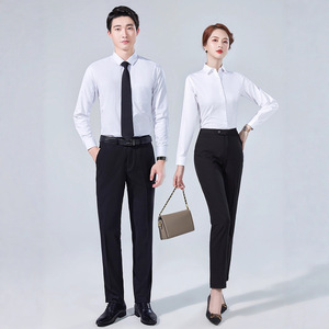 Striped Shirt Unisex Long Sleeve Slim Fit Anti-Wrinkle Workwear Polyester Fabric - Product Image 3