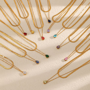 Collier personnalisé en acier inoxydable 316L plaqué or 14k 18k, design original avec zircon et pierre de naissance, pour femmes, vente en gros - Product Image 3