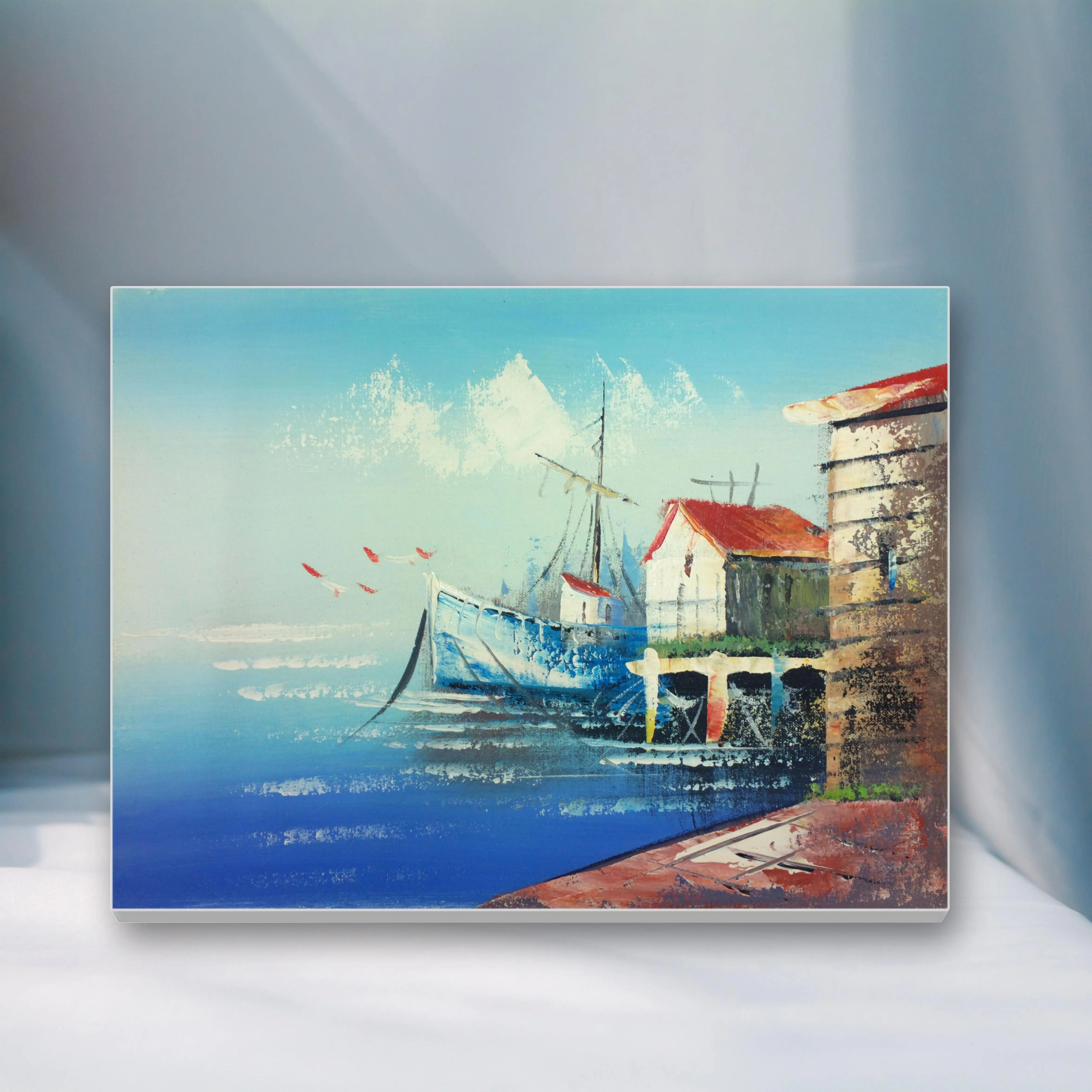El çizilmiş modern stil sahil manzara boyama ultra düşük fiyat saf tuval el yapımı boyama