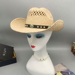 2023 Hot Selling Wholesale Custom Brand Name <b>Straw</b> Cowboy <b>Hat</b> with 3D Embroidery for Outdoor Travel Fishing Ski & Party - Product Image 3