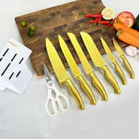 Ensemble de 8 couteaux de cuisine à manche creux avec revêtement doré, ustensiles de cuisine en gros