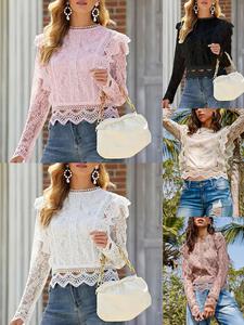 Camicette e camicie da donna di fascia alta personalizzate con copricapo sexy top in pizzo a maniche lunghe cavi stile elegante camicia Slim fit - Product Image 6