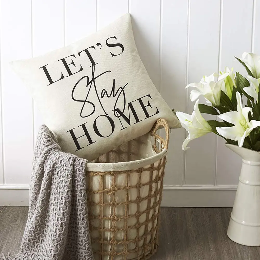 Decorative Polyester Linen Throw Pillow Covers with Inspirational Quotes 18 x 18 Inch Sweet Home Letter Cushion Cover