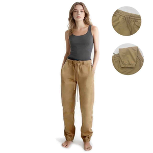 HDJ Women's Harem Pants Camel Cotton Bamboo Fiber Loose Fit <b>Drawstring</b> Waist Full Length Casual Autumn Wear M L XL 2XL - Product Image 1